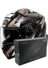 Zestaw: kask szczękowy Shoei Neotec 3 Fragments TC-10 brązowo-szary + dedykowany interkom motocyklowy Sena SRL 3