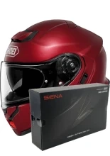 Zestaw: kask szczękowy Shoei Neotec 3 Garnet Metallic czerwony + dedykowany interkom motocyklowy Sena SRL 3