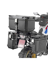 Zestaw: asymetryczne kufry boczne GIVI Trekker Outback EVO aluminiowe, czarne + stelaże BMW R 1300 GS (23-)[poj.: prawy 33 l, lewy: 37 l]